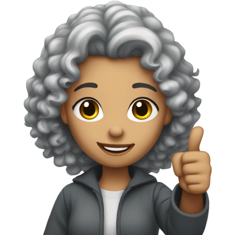 Grey curly hair girl with thumb up emoji