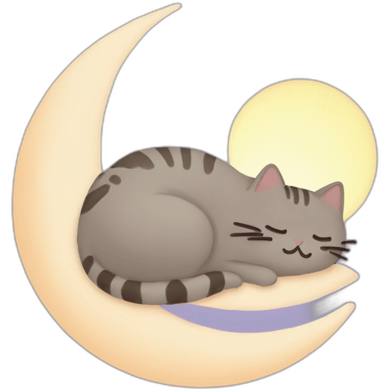 pusheen sleeping on a moon emoji