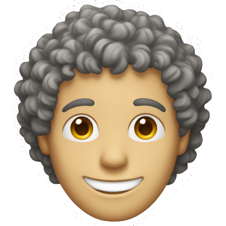 white man, curly hair covering his eyes, smiling emoji