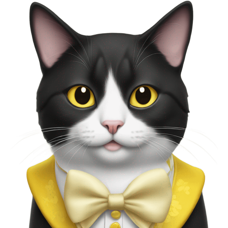 Tuxedo cat in yellow costume for new year emoji