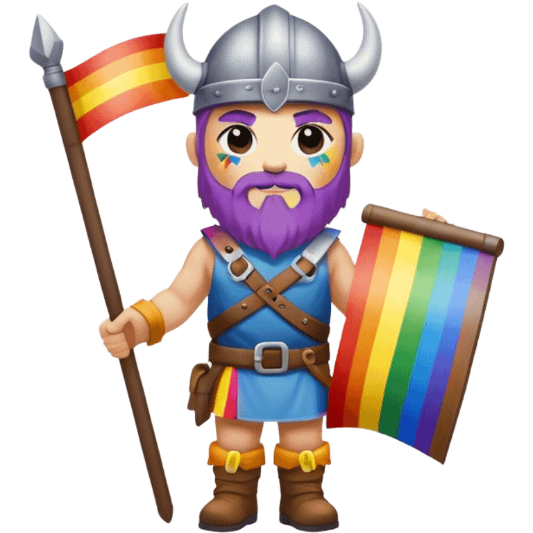 rainbow skin face and body road builder full body as a viking with rainbow flag emoji