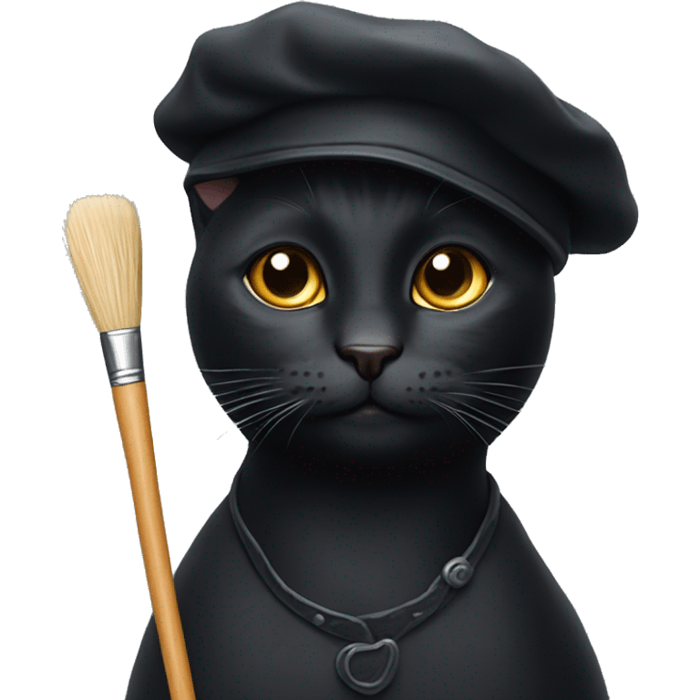 black cat wearing beret with a paintbrush ￼  emoji