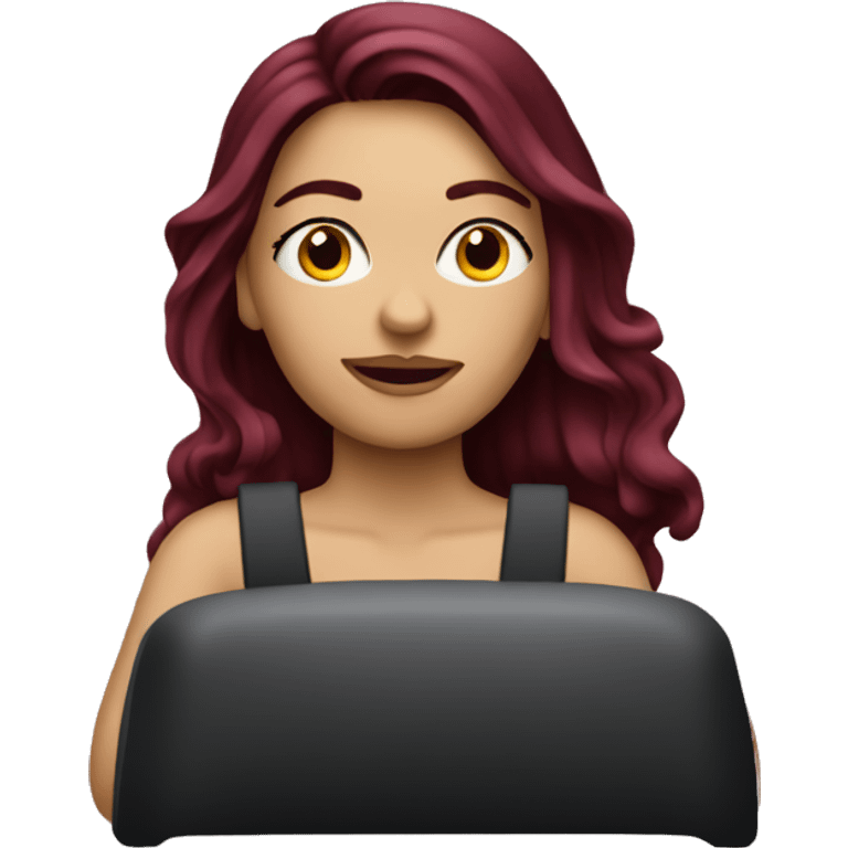 Beautiful tattooed burgundy long haired woman driving a car emoji