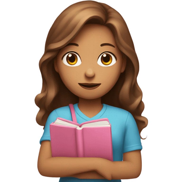 Girl with long brown hair holding one pink math book emoji