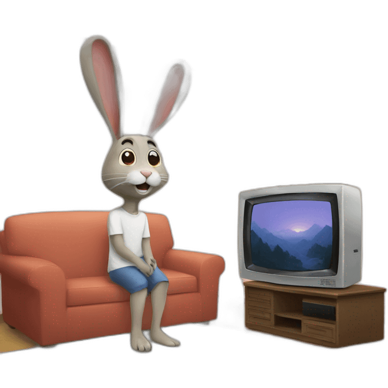 Rabbit watch TV with human  emoji