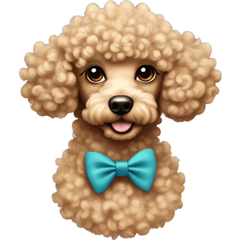 Beige tan curly poodle with small round face black eyes and a bowtie  emoji