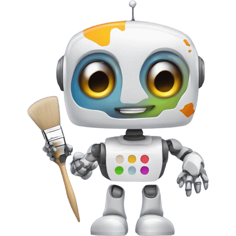 cute robot holds a palette with paints and a brush emoji