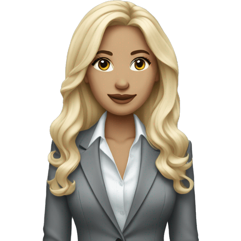 Blonde long hair Tiffany diamond seller in a grey suit emoji