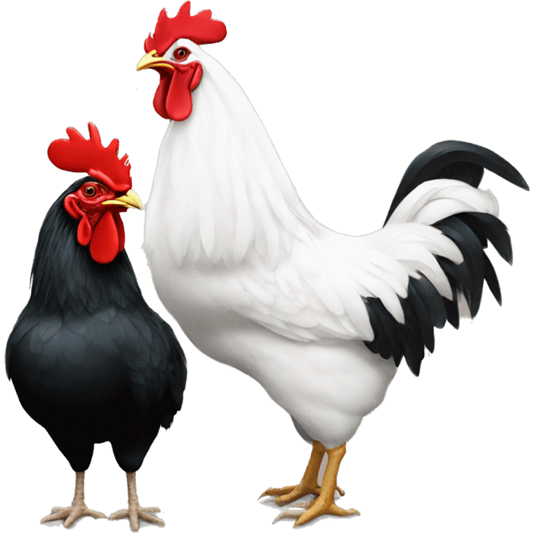 white hen and black rooster emoji