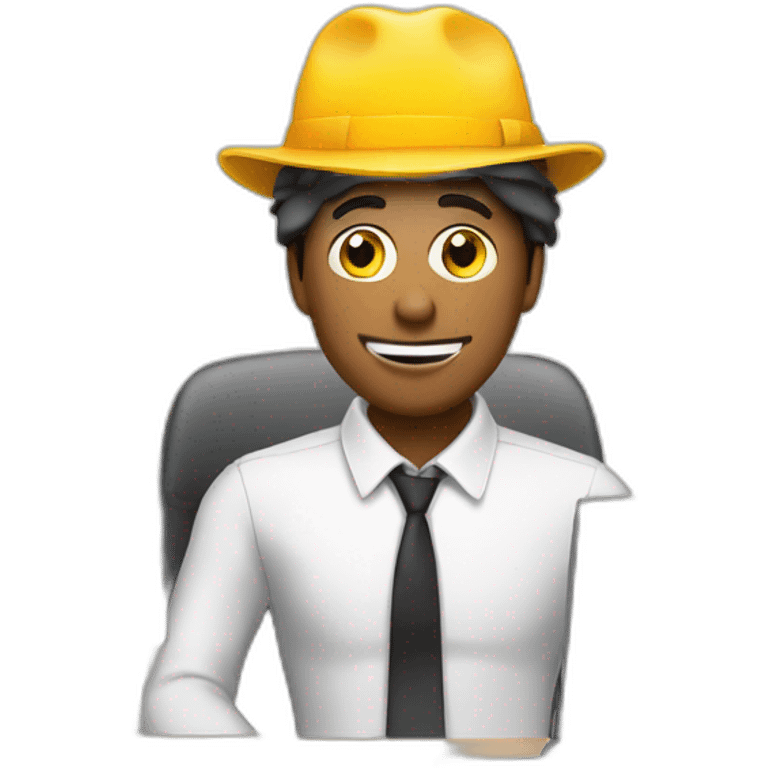 working in the office with funny hat emoji