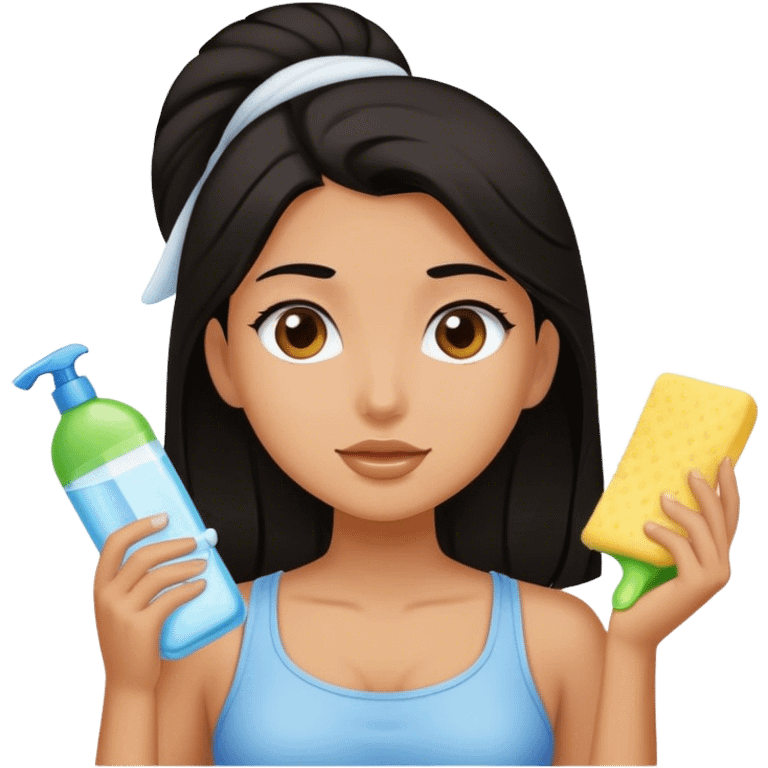 Dark haired girl cleaning emoji