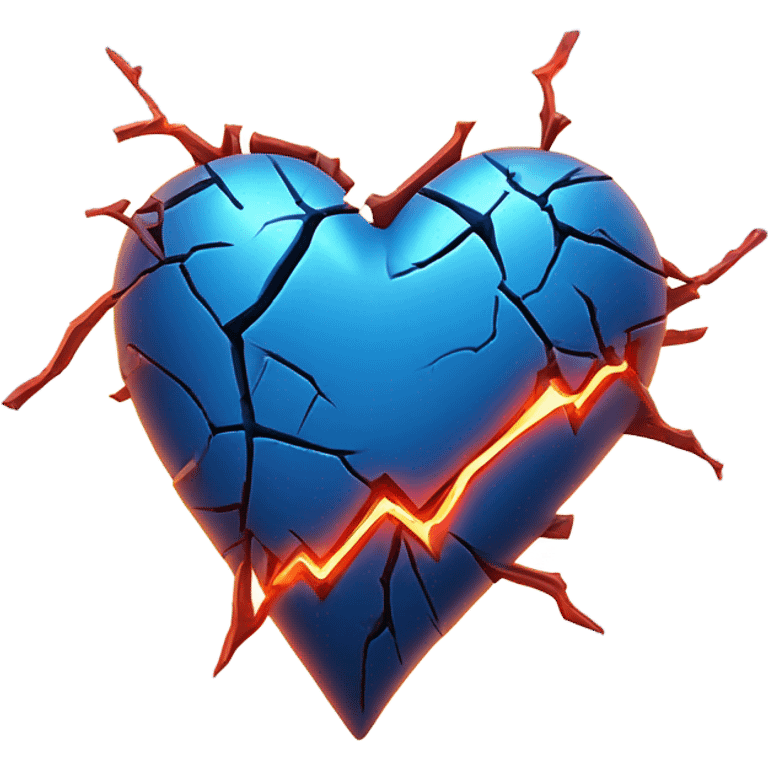 Blue glowing neon broken heart emoji