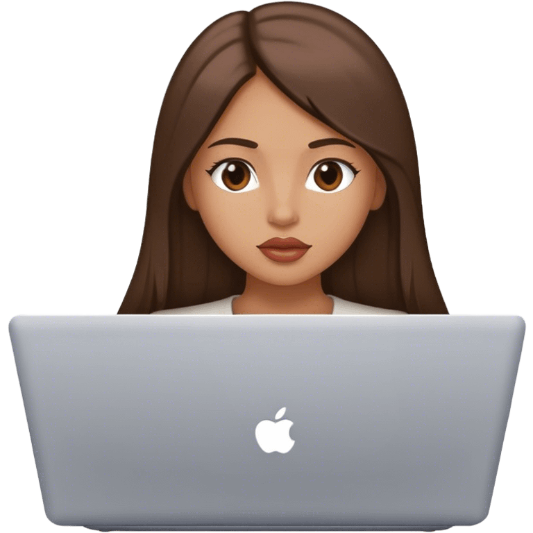 Glamour, plump lips, beautiful sexy girl, with long straight brunette hair, with laptop emoji