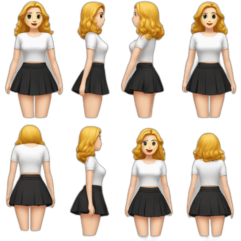 full-body-caucasian-curvy-beauty-кланяется-short-black-skirt-back-and-front-views-strong-wind-knickers-long-white-socks emoji