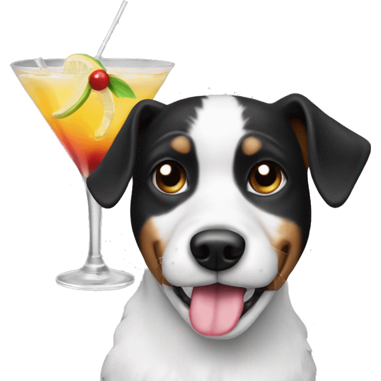 Black and white dog with cocktail  emoji