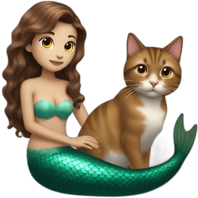 Mermaid with brown hair marries a cat emoji