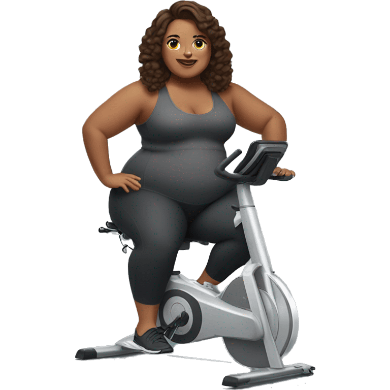 plus size woman with medium length brown hair sitting on an exercise bike emoji