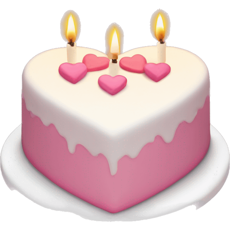 Pink and white heart shaped cake with candles emoji