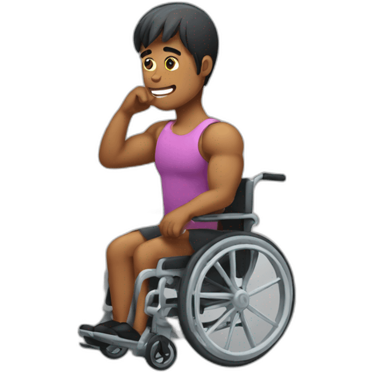 disabled individual in a wheelchair with muscles emoji