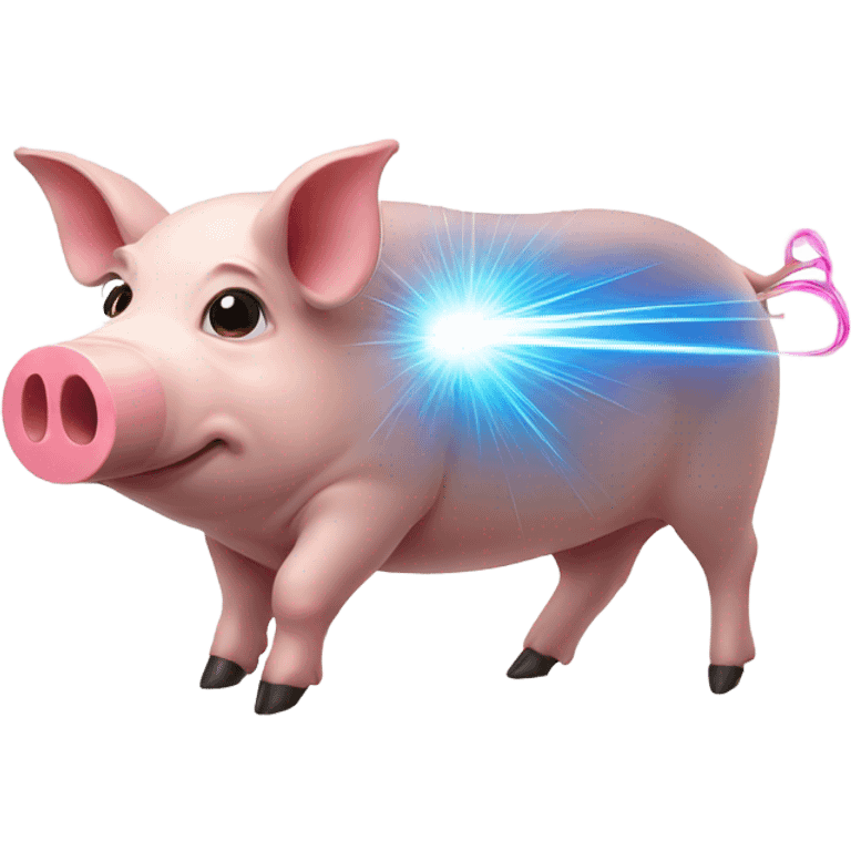 Lasers coming from a pig emoji