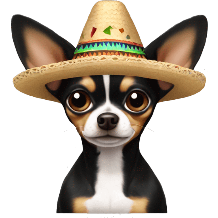 A black and brown only pointy ear chihuahua wearing a sombrero  emoji