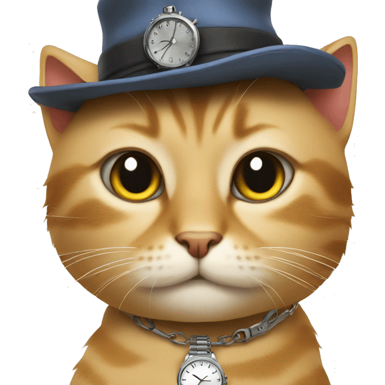 cat wearing hat and a watch emoji