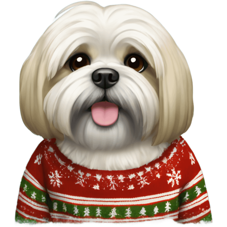 Lhasa apso in Christmas sweater emoji