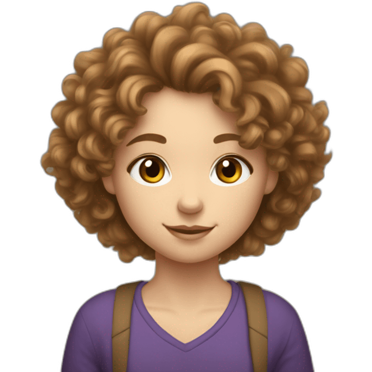 Caucasian Teenage Girl with Brown Fluffy Curly Hair Draws a Picture emoji