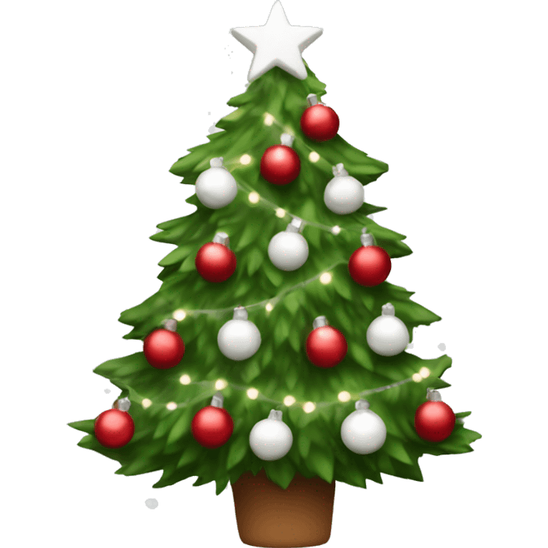 Christmas tree with red and white ornaments and white twinkle lights emoji