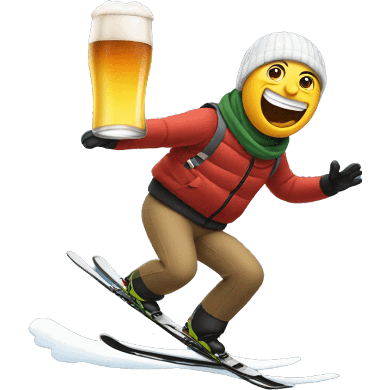 Man ski jumping holding beer emoji