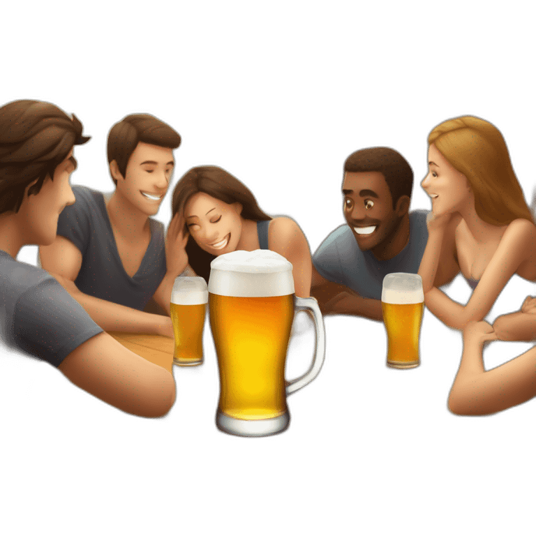 beer on the table with group of friends around emoji