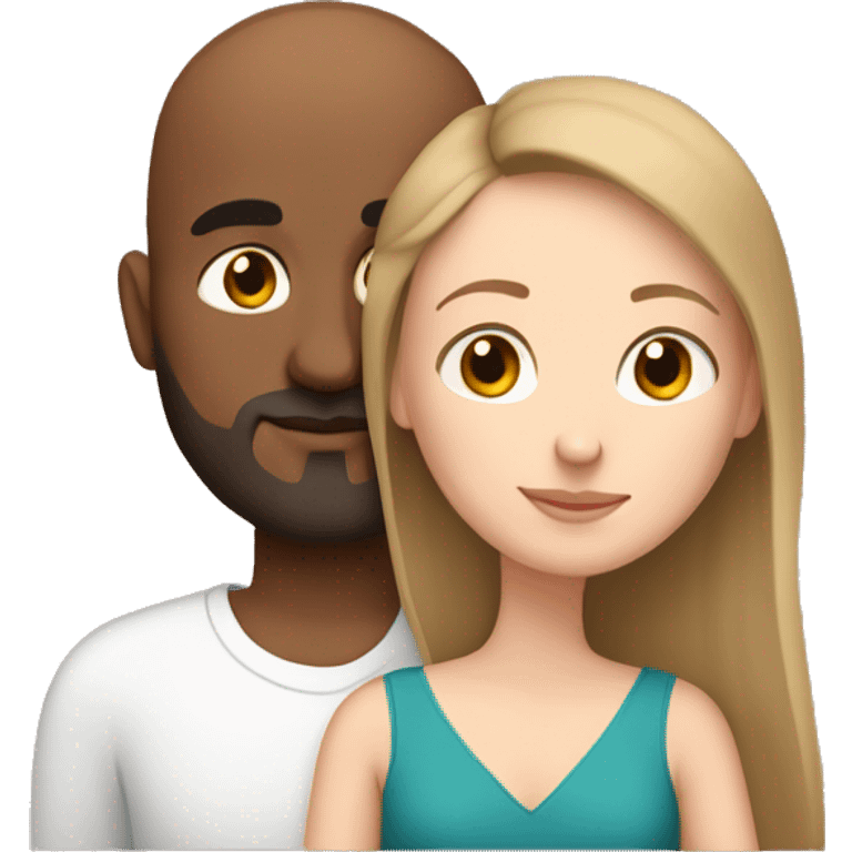 White girl with brown hair cuddling her Indian man husband. He is bald and has a short beard emoji