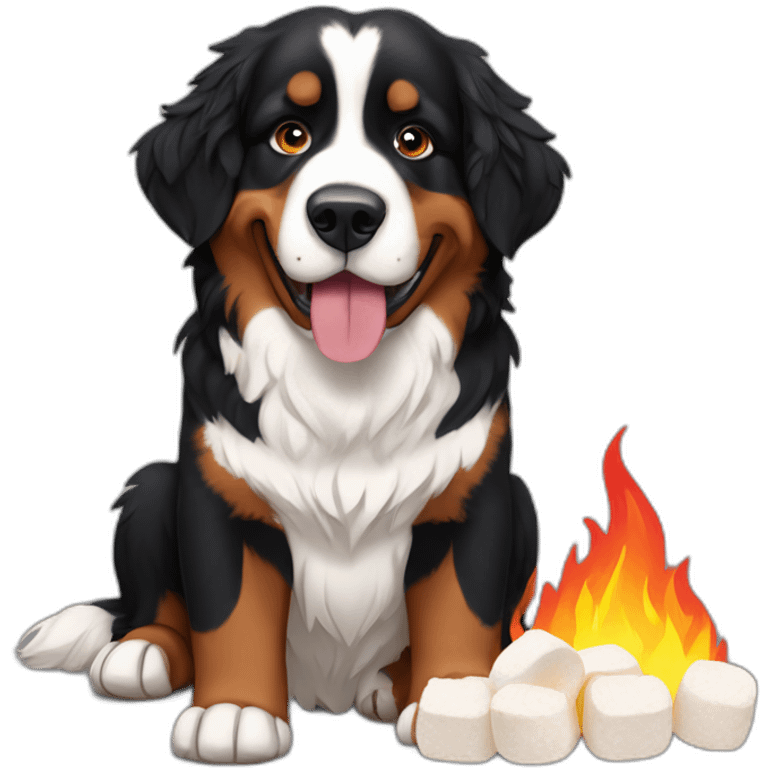 bernese mountain dog eating marshmallows on fire emoji