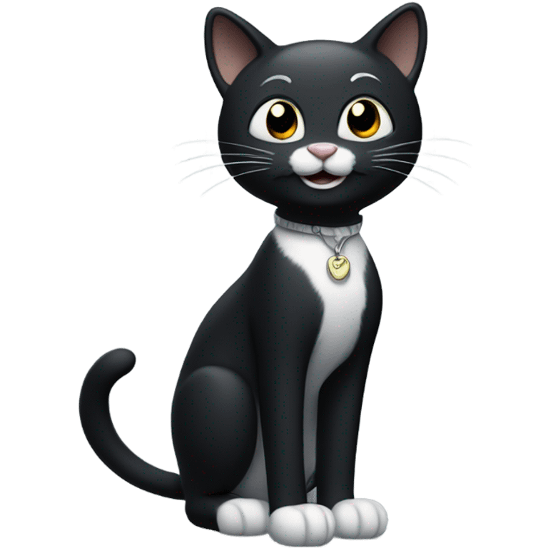 cartoon cat a cartoon tall black cartoon cat with white gloves and no feet and wide smile emoji