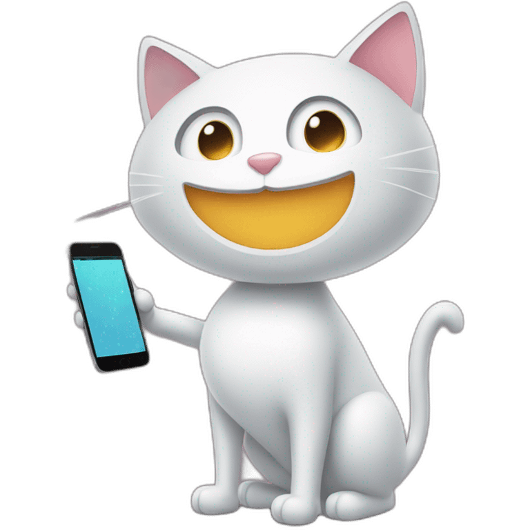 chatbot cat talking to a smartphone emoji