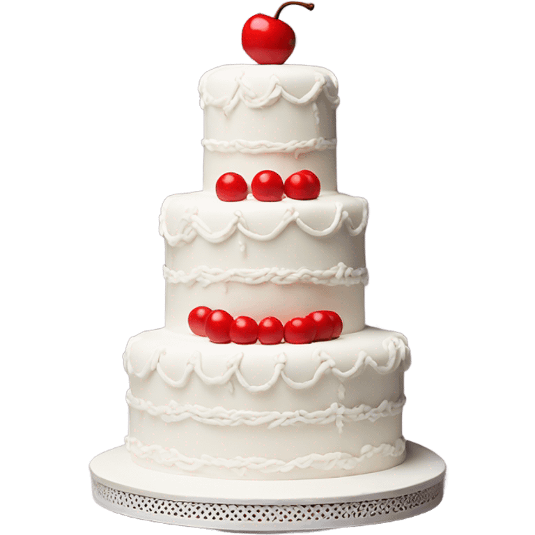 Vintage white piped tiered cake with cherry on top emoji