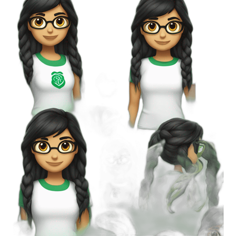 Mia Khalifa black braid white tshirt green sleeves slytherin logo emoji