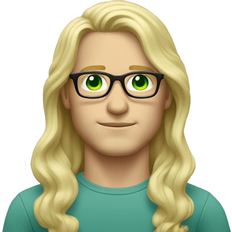 Man with light green eyes pale skin long blond wavy hair and circle glasses  emoji