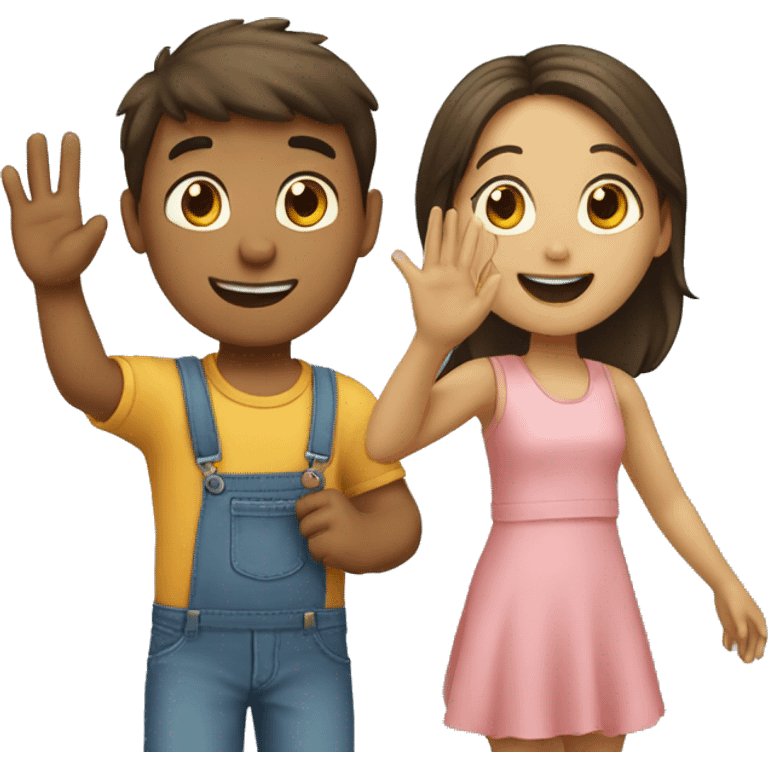 a boy and a girl waving to eachother emoji