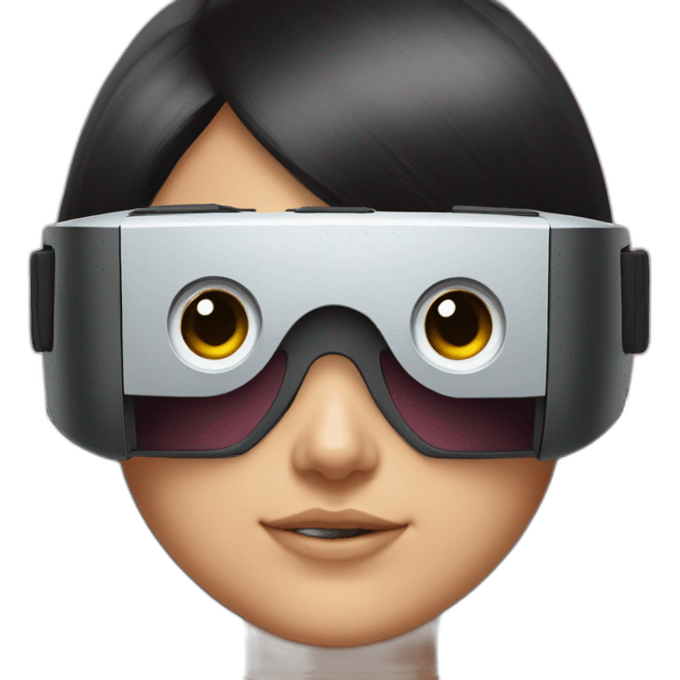 Virtual reality glasses on young girl face with black hair emoji