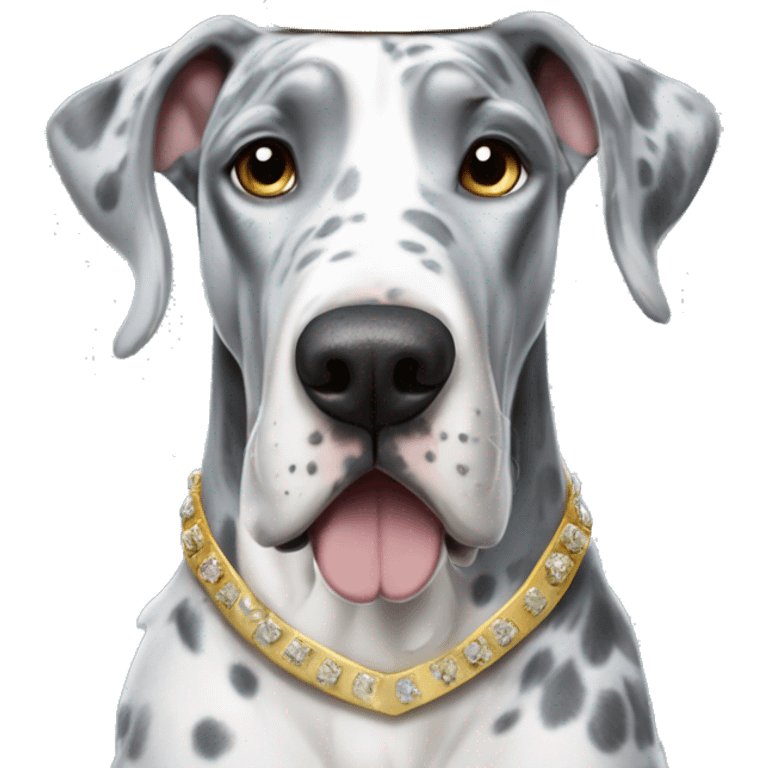 Blue Merle Great dane wearing gold princess crown emoji