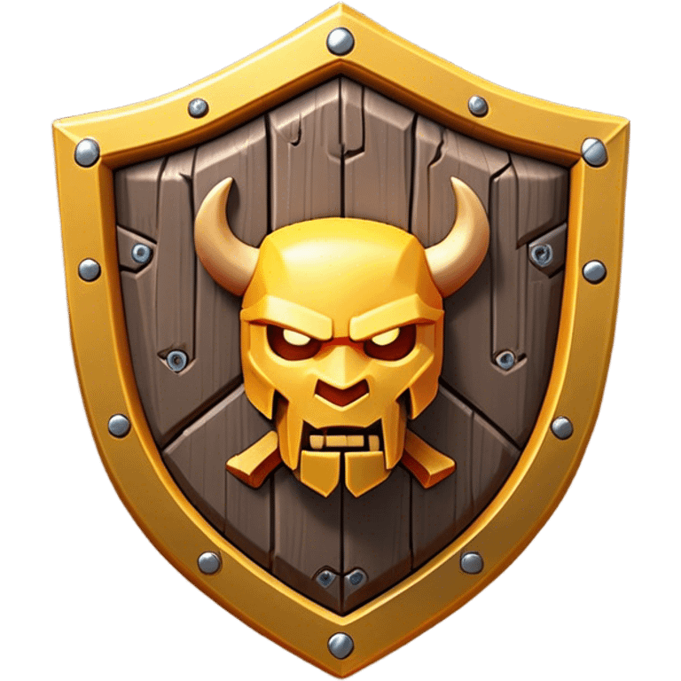 Clash of Clans aesthetic: Cinematic Playful 3D Isometric Shield Emoji, rendered in a 3D vector-style similar to standard emojis with minimal shading and bold, simplified shapes. A compact, distinct form with signature details, softly glowing with a fantasy RPG magic charm. Simplified yet unmistakably iconic, highly detailed and consistent, glowing with a soft radiance and high shine. Stylized with a touch of heroic grandeur and a soft glowing outline, capturing the essence of a beloved gaming relic with a friendly, playful manner! emoji