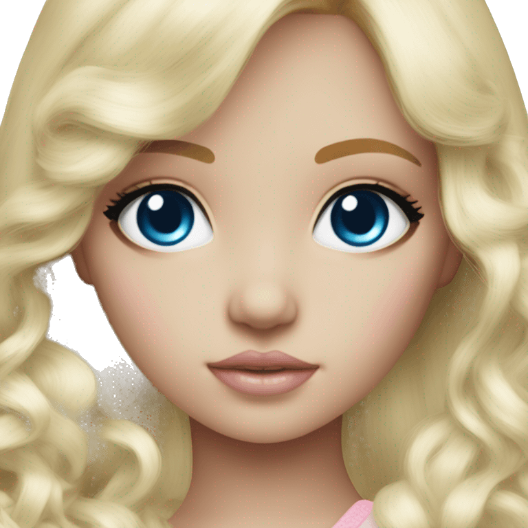 ocean blue doll eyes, blonde hair, feminine, pink, girl, angelic emoji