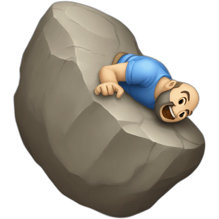 greek mythical guy sisyphus rolling up a big rock with a laughing emoji on it emoji