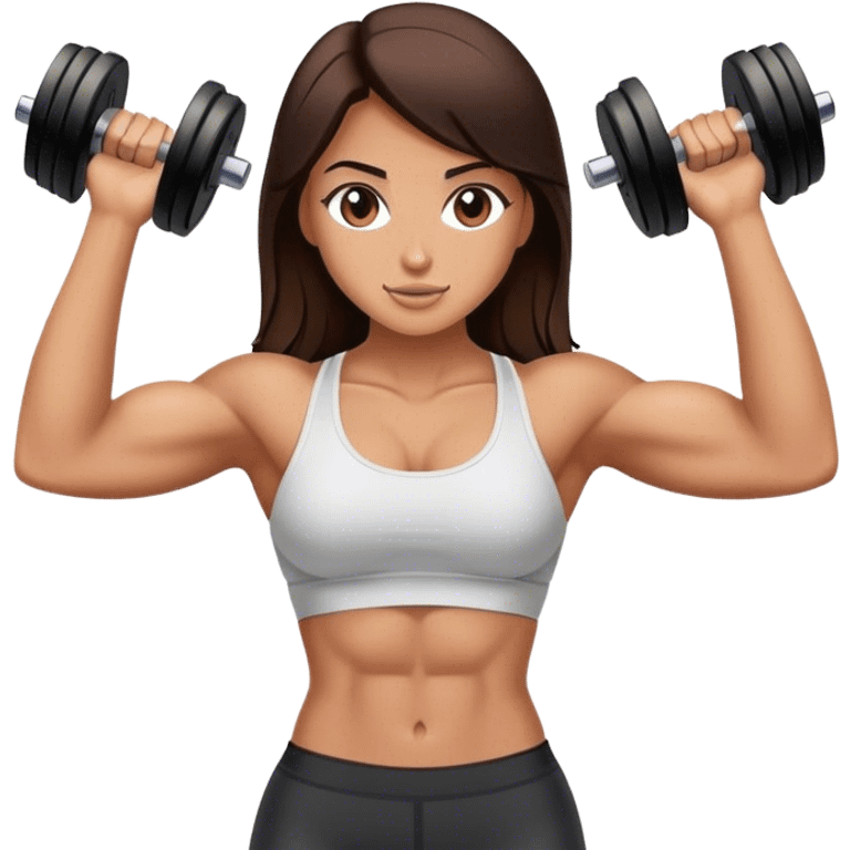 brunette girl with abs lifting weights emoji