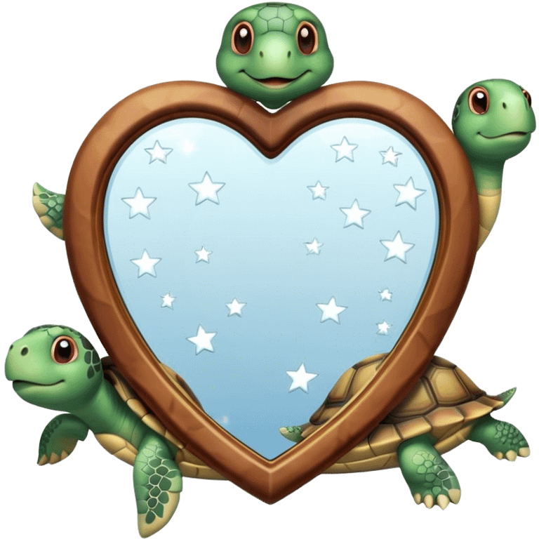 Heart shaped Mirror with turtle and stars emoji