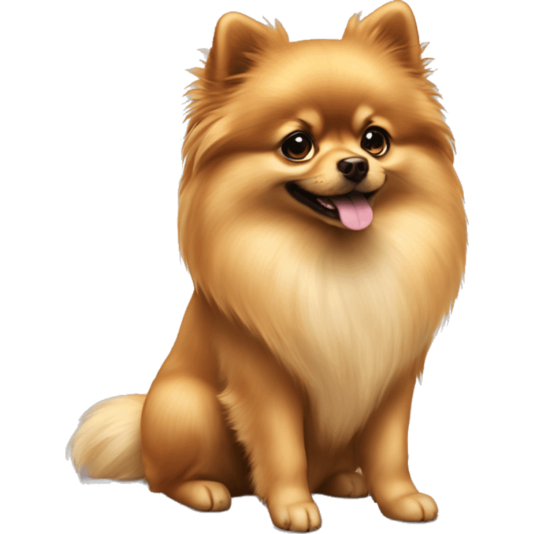 Pomeranian dog puppy with the girl with dark long hair, that girl have a green big eyes  emoji