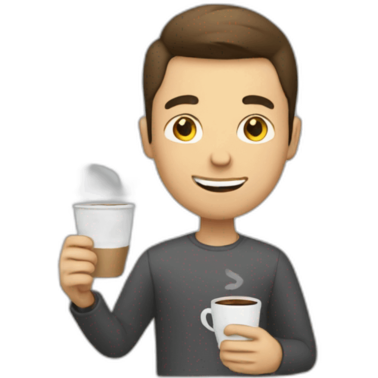 Guy with coffee, texting on phone emoji