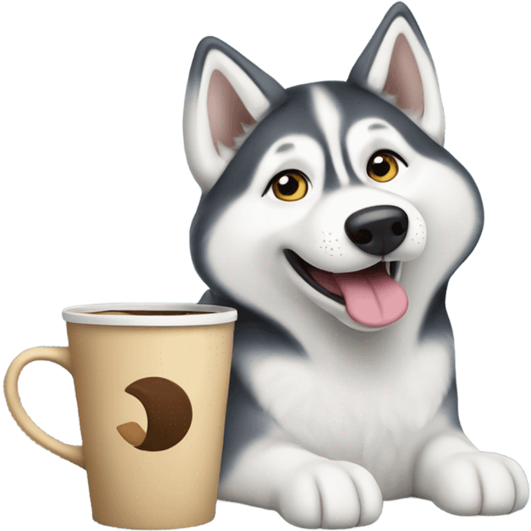 Siberian husky drinking coffee emoji