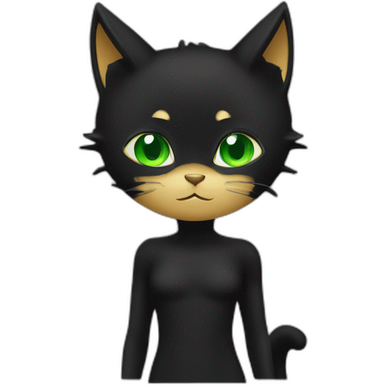 chat noir légerement enrobe avec des yeux vert emoji